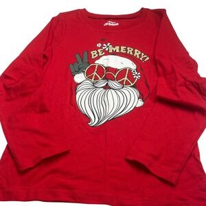 OshKosh Originals Girls Long Sleeve Santa Peace Hippie Christmas Red Shirt 8